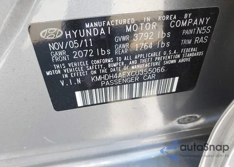 2012 Hyundai Elantra Limited (Ulsan Plant) from USA, damaged, VIN KMHDH4AEXCU355066